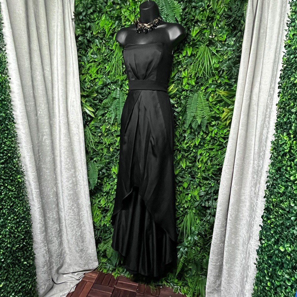 Vera Wang White Dress Size 0 Black Strapless High-Low Pleated Formal Gown 4176